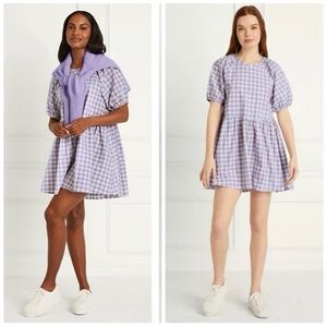 Lilac Gingham Puff Sleeve  Dress oversized size S M